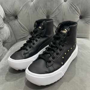 Puma Kaia Mid Studs Sneakers Youth 5.5 Black Gold Platform High Top 390483-01